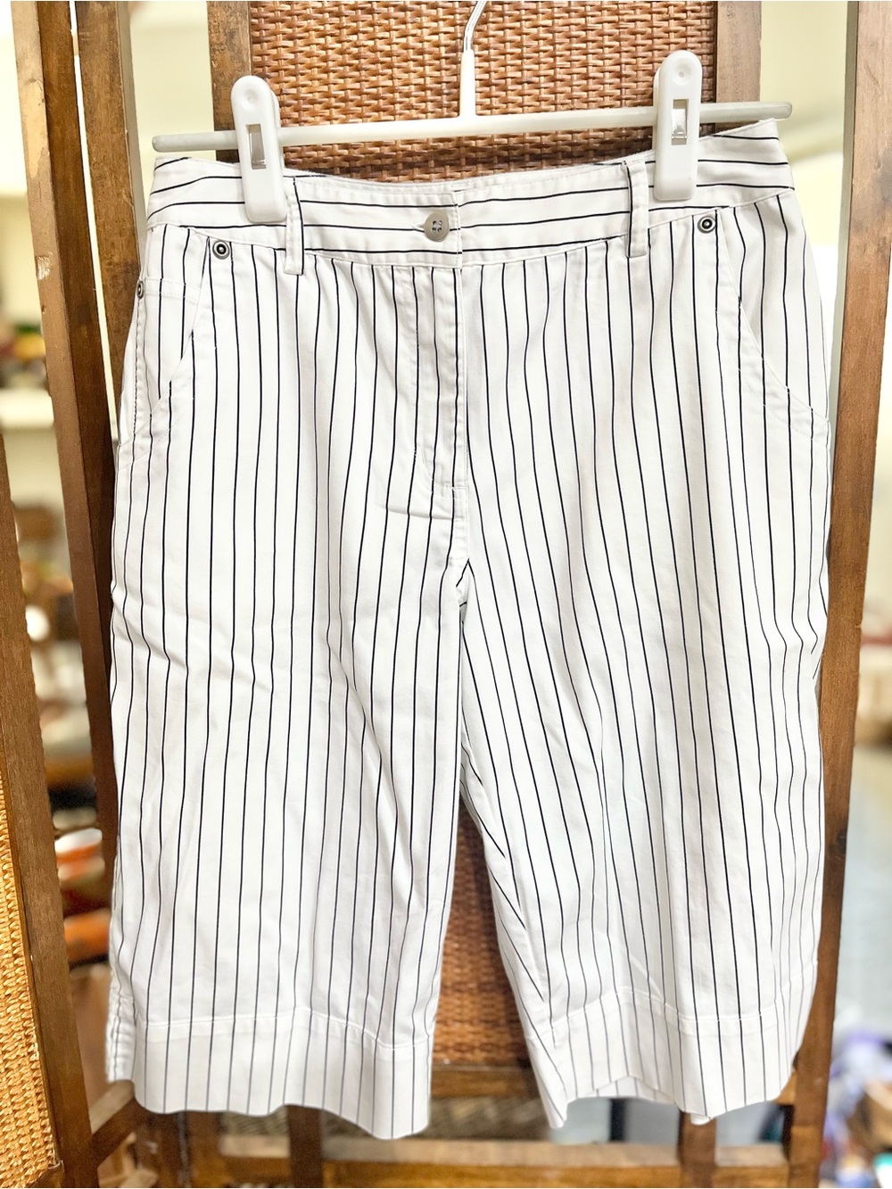 Chico's White Shorts with Black Pinstripes